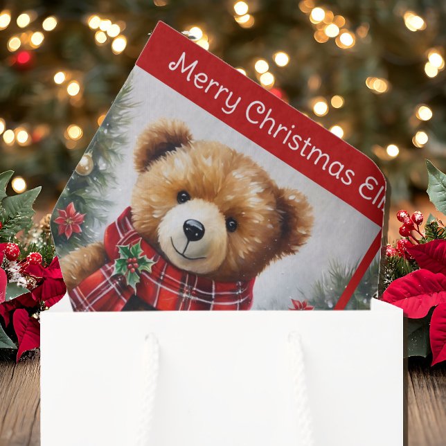 Papel De Seda Teddy Bear Add Names Cute Christmas (Criador carregado)
