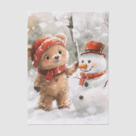 Papel De Seda Teddy Bear e Snowman