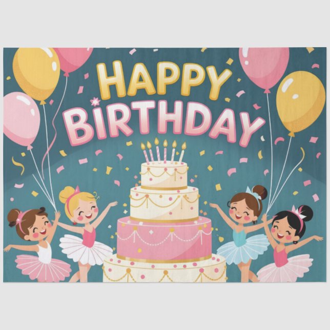 Papel De Seda Tema de bailarina de aniversário fofo (Frente )