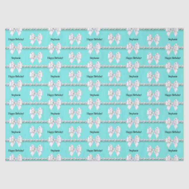 Papel De Seda Tema Glam Aqua Azul Tiffany Bougie Feliz Aniversár (Frente )