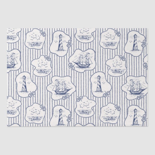 Papel De Seda  Tema Marinho Blue Stripe Roupa Branca Navio   (Frente )