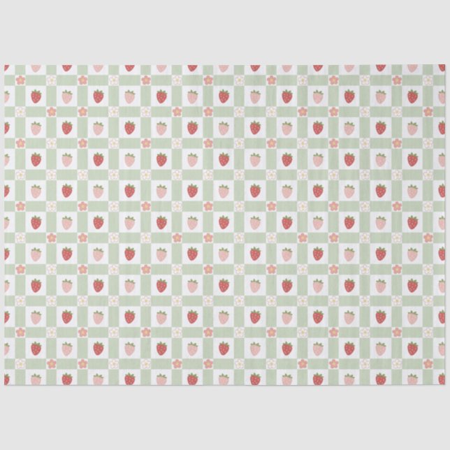 Papel De Seda Tema Morango Xadrez Morango (Frente )