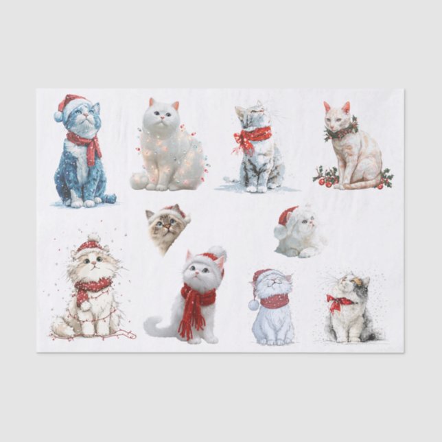 Papel De Seda Ten Christmas Cats on a White Background (Frente )