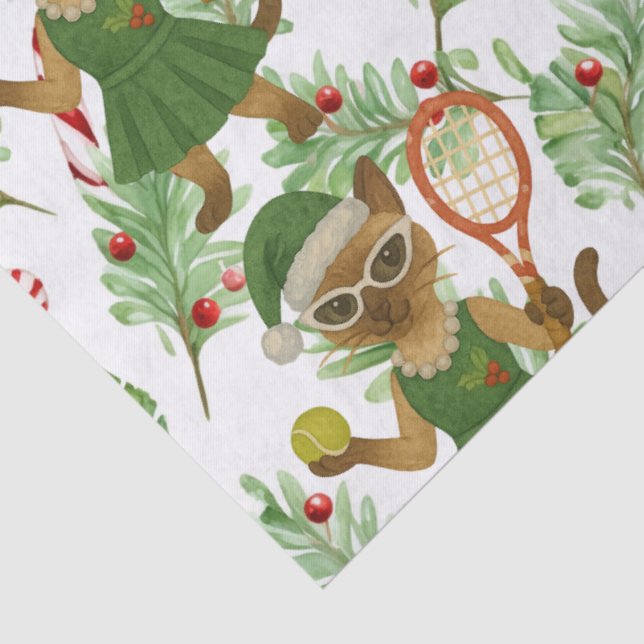 Papel De Seda Tennis Christmas themed fir Siamese cat Lovers (Detalhes)