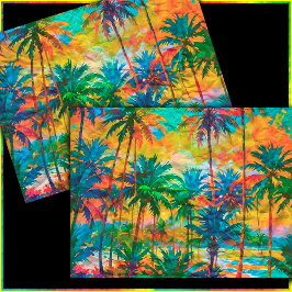 Papel De Seda [Tequila Sunrise] Palmas Tropicais Coloridas Praia