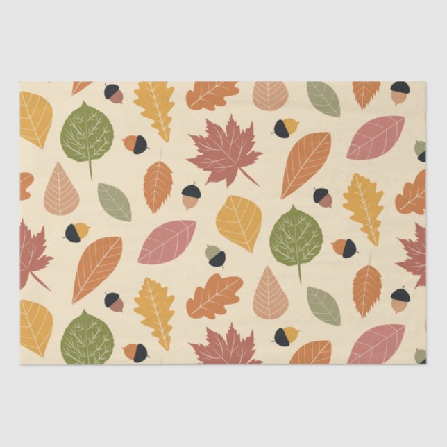 Papel De Seda Terra das Folhas do outono com Bolotas de bege (Frente )