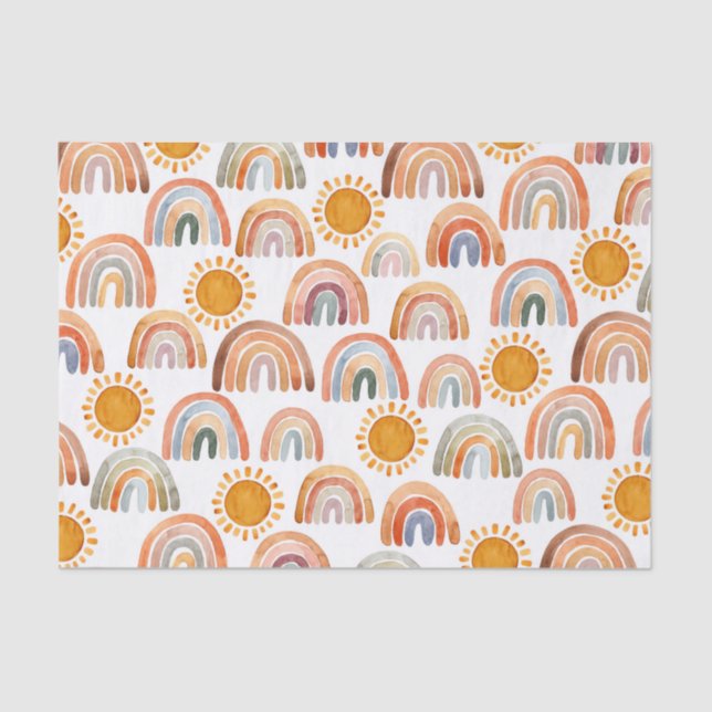 Papel De Seda Terra Moderna Boho Rainbow e Sun (Frente )