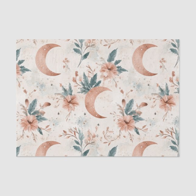 Papel De Seda Terracota Creme Floral Celestial Lua Crescente (Frente )