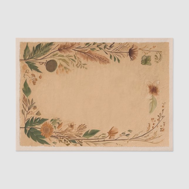 Papel De Seda Terracota Flores Prensadas de Pêssego Boho (Frente )