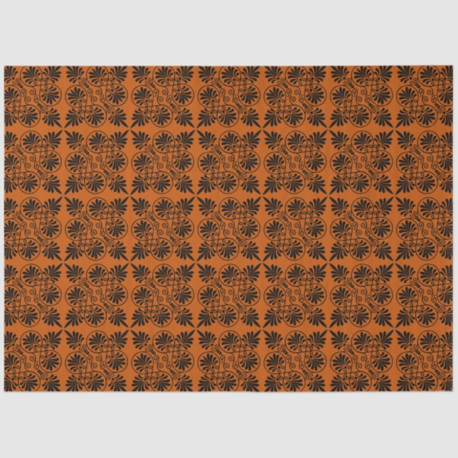 Papel De Seda Terracotta Black Ancient Grego Meander Patterno (Frente )