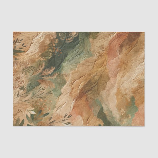 Papel De Seda Terracotta Pêssego Flores Prensadas Boho  (Frente )