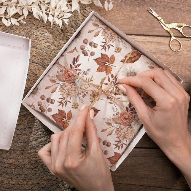 Papel De Seda Terracotta Rust Boho Floral Folhagem de Outono (Criador carregado)