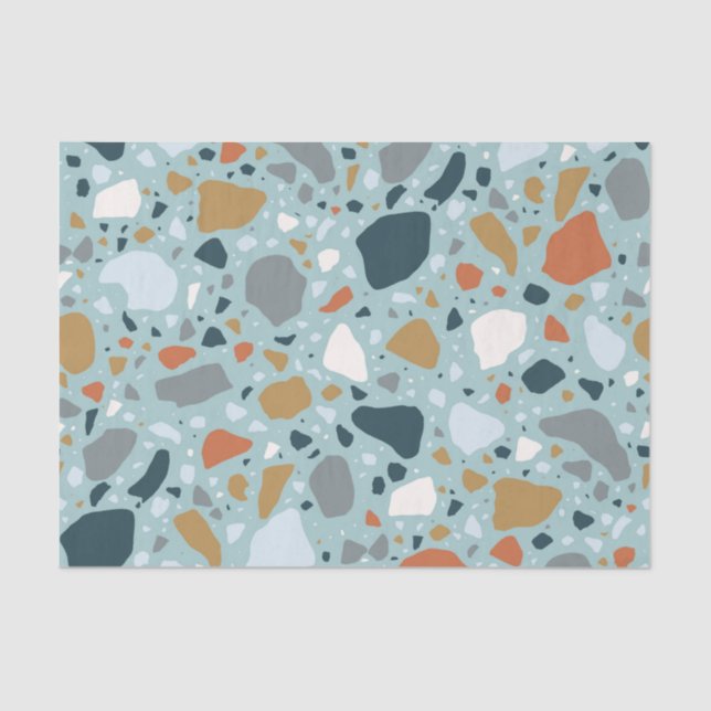 Papel De Seda Terrazzo Em Azul (Frente )