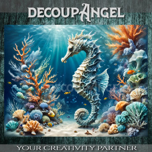 Papel De Seda Tesouro submarino sob as ondas - Decoupage -