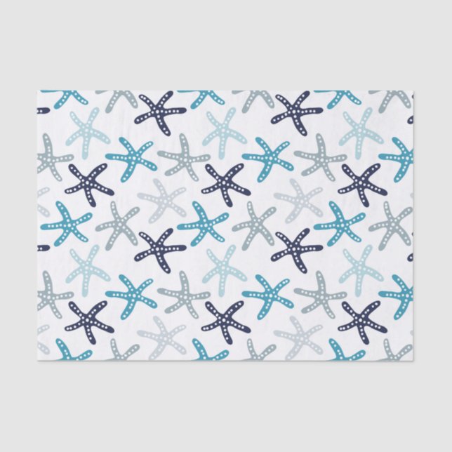 Papel De Seda Teste padrão azul da estrela do mar (Frente )