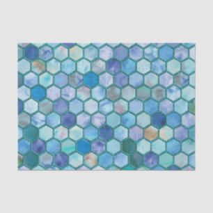 Papel De Seda Teste padrão azul do favo de mel do Aqua luxuoso