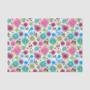 Papel De Seda Teste padrão bonito do fundo da coruja da flor