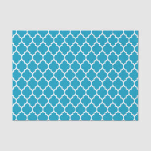 Papel De Seda Teste padrão branco de Quatrefoil de turquesa