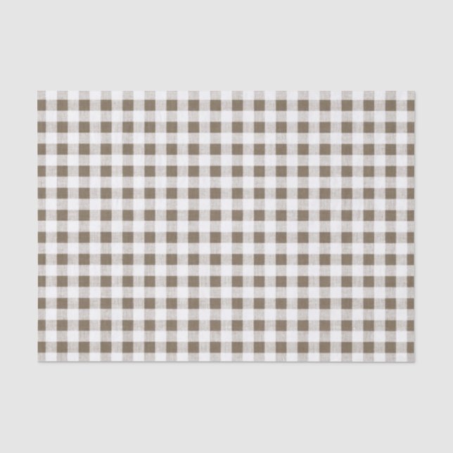 Papel De Seda Teste padrão branco do guingão do Taupe (Frente )
