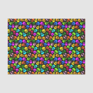 Papel De Seda Teste padrão colorido dos crânios no preto