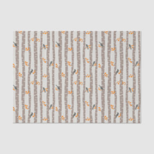 Papel De Seda Teste padrão com árvores e pássaros do outono