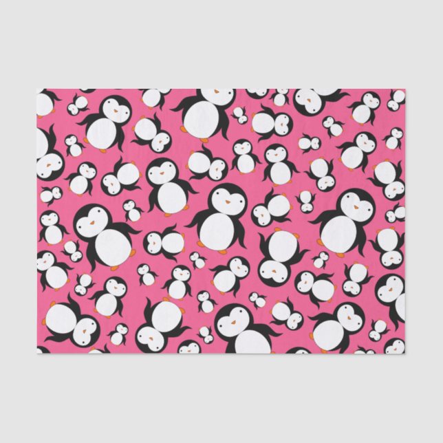 Papel De Seda Teste padrão cor-de-rosa bonito do pinguim (Frente )