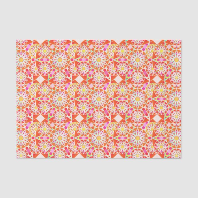 Papel De Seda Teste padrão da mandala, vermelho coral, rosa, (Frente )