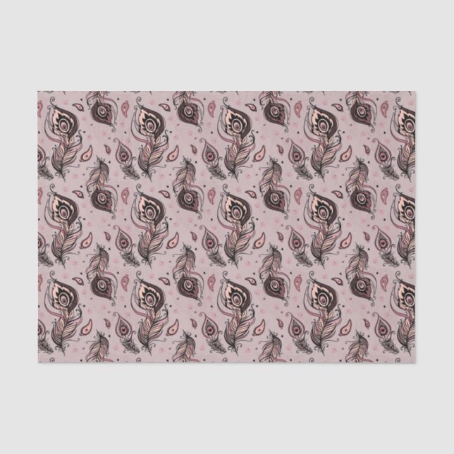 Papel De Seda Teste padrão da pena do pavão (Frente )