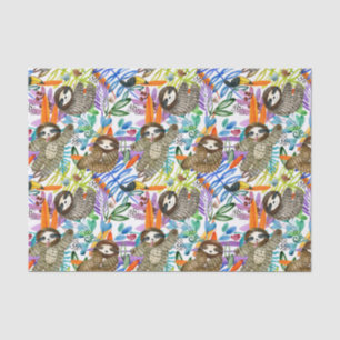 Papel De Seda Teste padrão da preguiça da aguarela dos desenhos