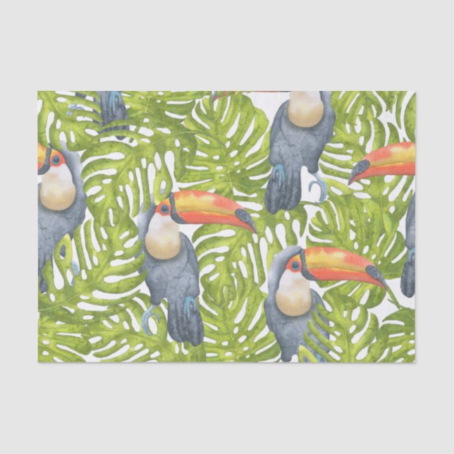 Papel De Seda Teste padrão das árvores do pássaro da selva de (Frente )