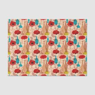 Papel De Seda Teste padrão das flores, dos vasos e das garrafas