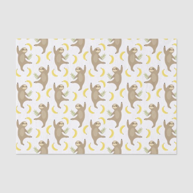 Papel De Seda Teste padrão das preguiças & das bananas (Frente )