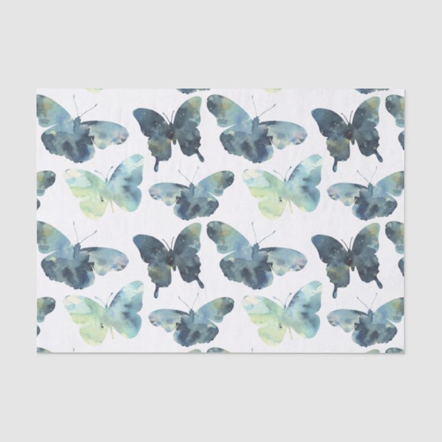 Papel De Seda Teste padrão de borboletas azul verde artístico da (Frente )