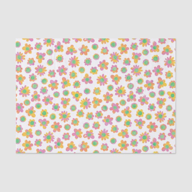 Papel De Seda Teste padrão de flor multicolorido (Frente )