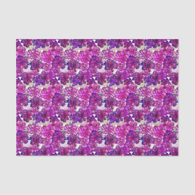 Papel De Seda Teste padrão de flores abstrato do rosa e do roxo (Frente )
