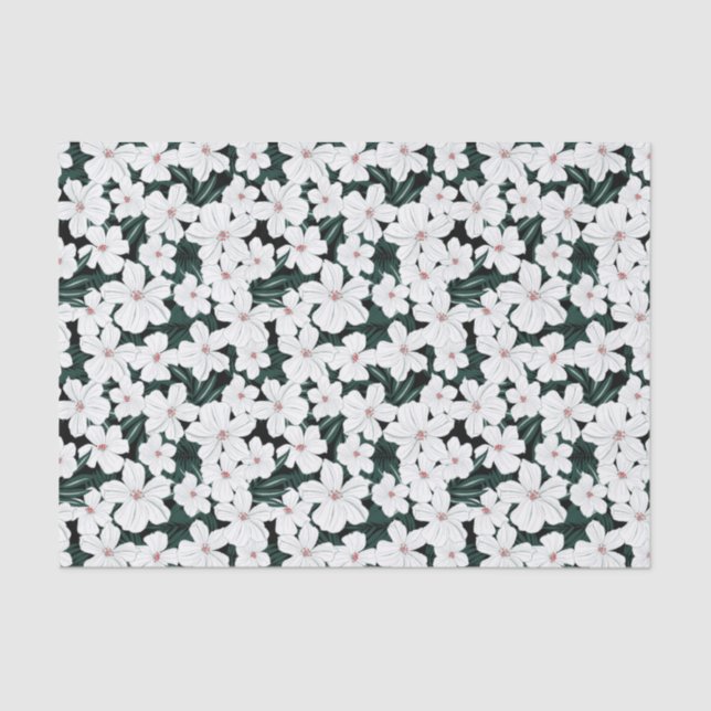 Papel De Seda Teste padrão de flores tropical branco (Frente )