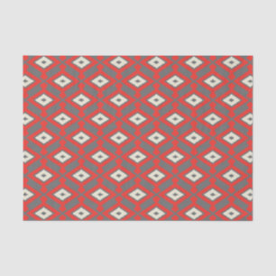 Papel De Seda Teste padrão de Ikat - vermelho, cinza e bege