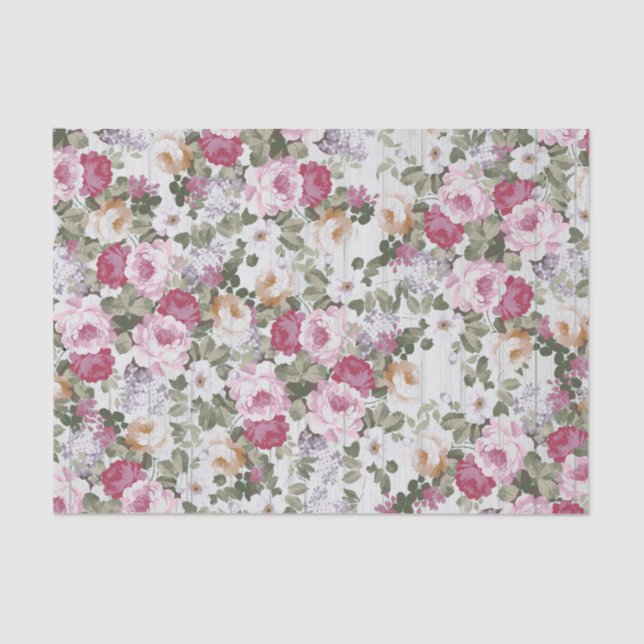 Papel De Seda Teste padrão de madeira branco rústico floral do (Frente )