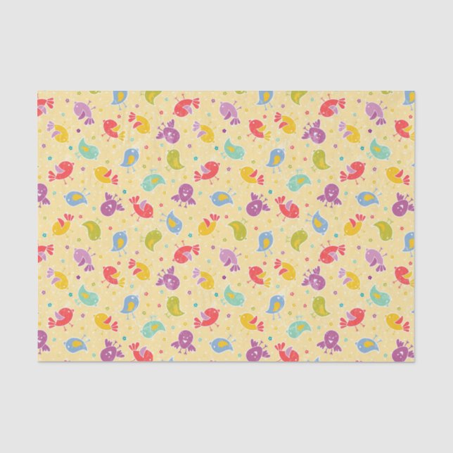 Papel De Seda Teste padrão do bebê com pássaros bonitos (Frente )