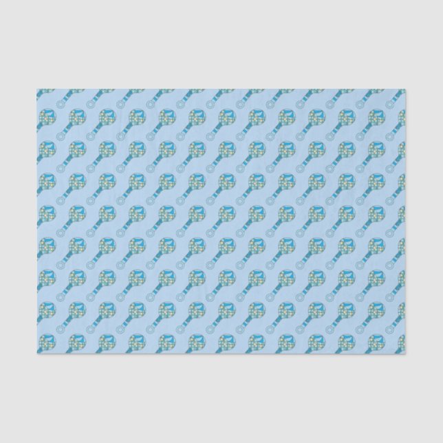 Papel De Seda Teste padrão do chocalho do bebê azul (Frente )