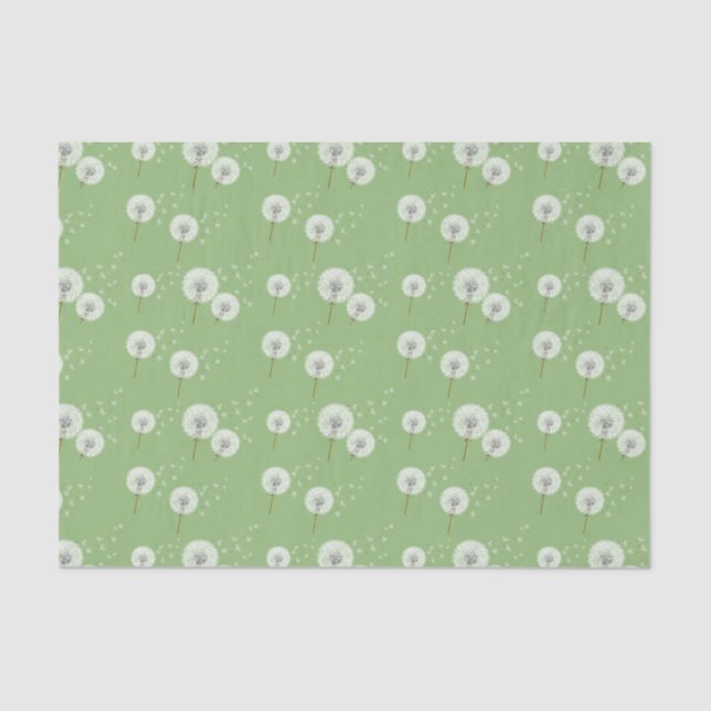 Papel De Seda Teste padrão do dente-de-leão no fundo verde (Frente )