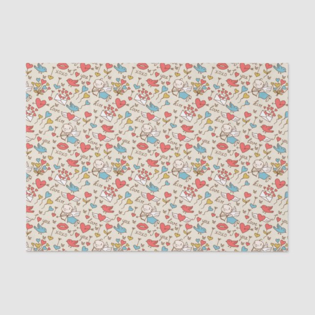 Papel De Seda Teste padrão do dia dos namorados com Cupido (Frente )