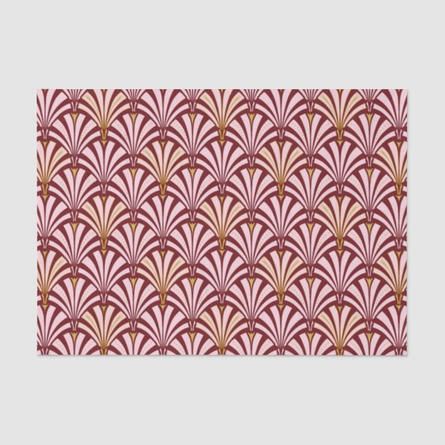 Papel De Seda Teste padrão do fã do art deco - rosa e Borgonha (Frente )