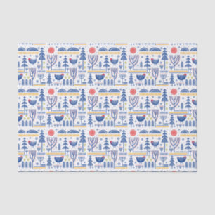 Papel De Seda Teste padrão do pássaro do inverno da arte popul