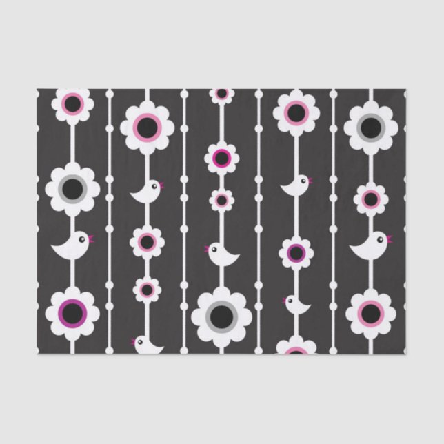Papel De Seda teste padrão do pássaro e de flores (Frente )