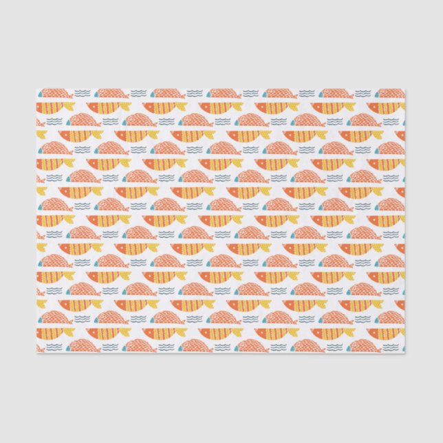 Papel De Seda Teste padrão dos peixes da natação da arte popular (Frente )