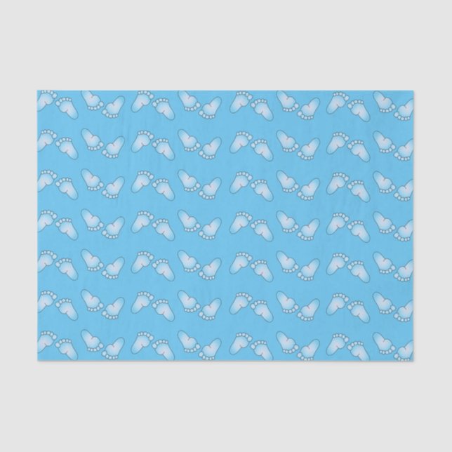 Papel De Seda Teste padrão dos pés do bebê azul (Frente )