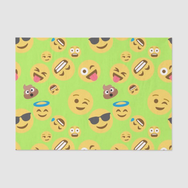 Papel De Seda Teste padrão engraçado de Emoji (verde) (Frente )