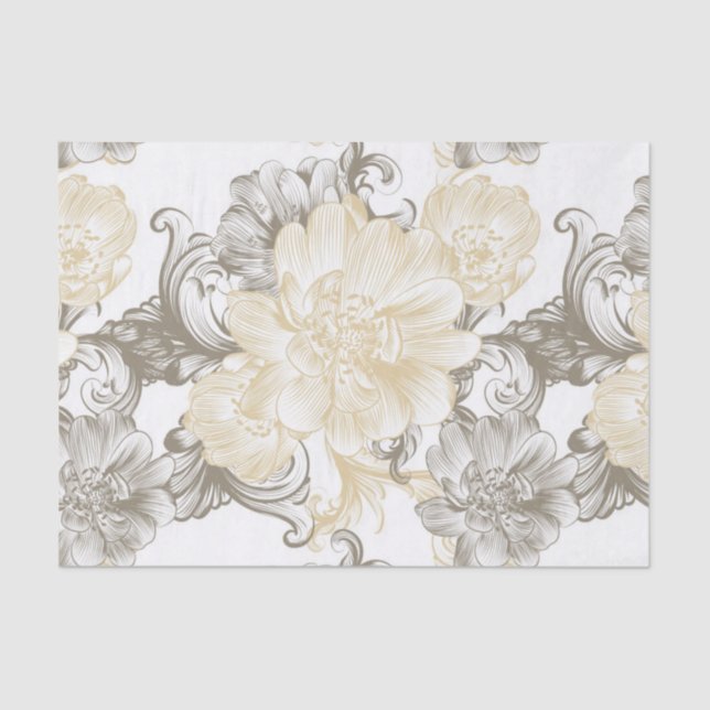 Papel De Seda Teste padrão floral bege das videiras do Victorian (Frente )