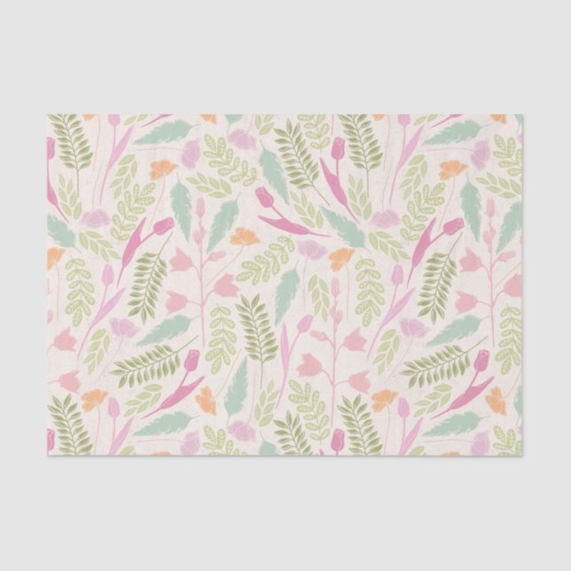 Papel De Seda Teste padrão floral boémio do primavera verde (Frente )